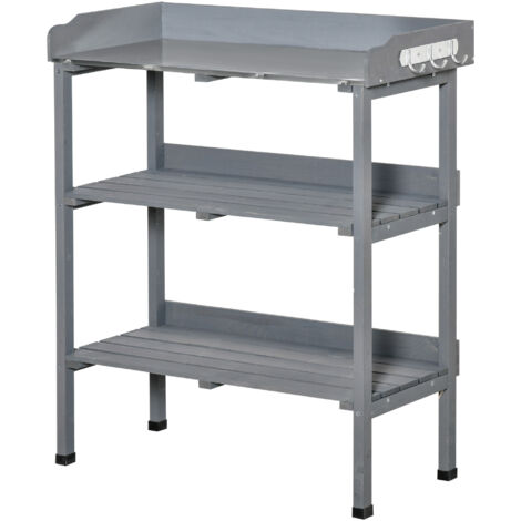Blumentisch / Gärtnertisch mit Metall-Arbeitsplatte, Pflanztisch aus grauem Holz, ideal für Garten, 76 × 37 × 89 cm (1/5)