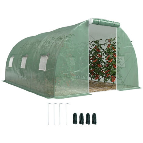 Serre de jardin tunnel 13,5 m² 6 fenêtres porte zippée enroulable châssis acier galvanisé bâche PE 4,5 x 3 x 2 m vert (1/5)