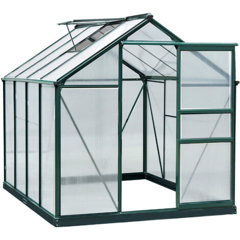 Serre de jardin en polycarbonate résistant aux UV avec fenêtre et porte coulissante, 190 x 252 x 201 cm
