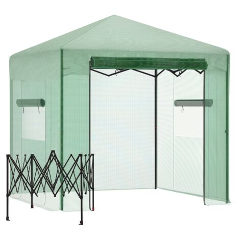 Serre Tunnel pour Tomates 238 x 178 x 240 cm en Acier avec Couverture PE, Porte Zippée et Ouvertures Roulables, Vert Foncé (1/5)
