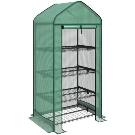 Serre à plantes à 4 niveaux avec porte enroulable, métal et PE, 69 x 49 x 158 cm, vert foncé (1/5)