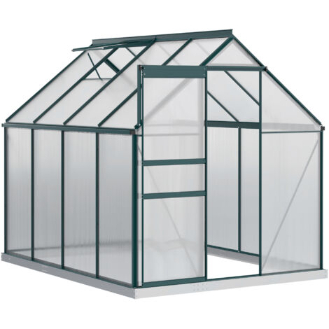 Serre de jardin en polycarbonate, métal et aluminium, anti-UV et coupe-vent, 190 x 253 x 199 cm, verte