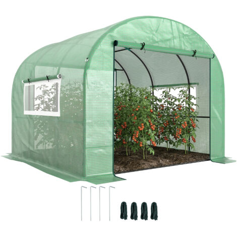 Serre de jardin serre tunnel de jardin 9m² PE Haute densité 135 g/m², avec 2 portes zippées 300 x 300 x 200 cm, vert (1/5)