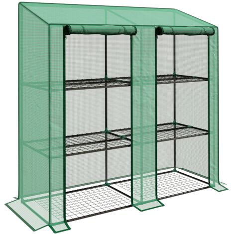 Serre de jardin avec bâche en polyéthylène, 6 étagères et 2 portes sectionnelles, 143 x 46 x 151 cm, verte (1/5)