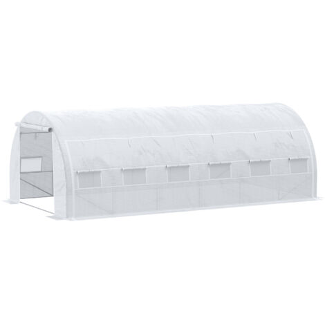 Grande Serre de Jardin 6 x 3 x 2 m avec Couverture PE Haute Densité 140 g/m², 12 Fenêtres et Ouvertures Roulantes Zippées, Blanc (1/5)