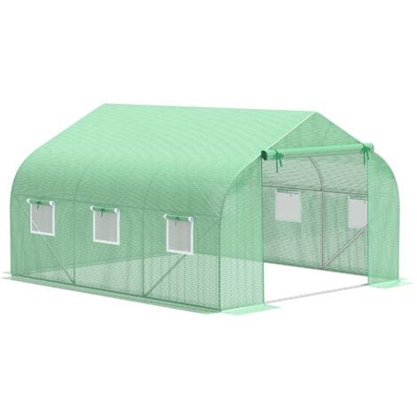Grande Serre de Jardin 3,5 x 3 x 2 m avec Châssis en Acier Galvanisé et Couverture PE, Ventilation avec Porte et Fenêtres Roulantes, Vert (1/5)