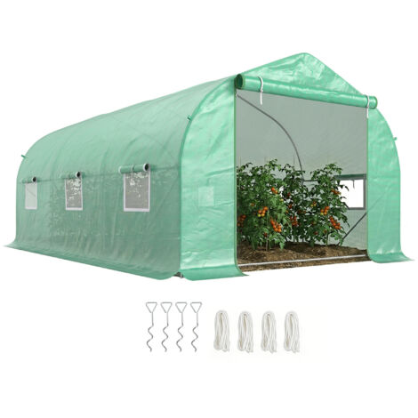 Serre tunnel de 4,5 x 3 x 2 m avec toit incliné en PE et tubes d'acier vert foncé (1/5)