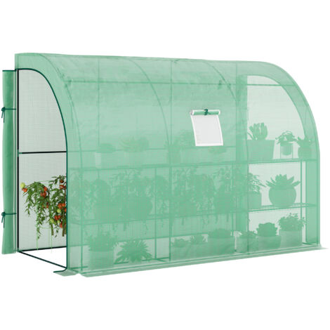 Serre de jardin avec bâche en plastique résistant aux UV, 3 niveaux, portes zippées, verte (1/5)