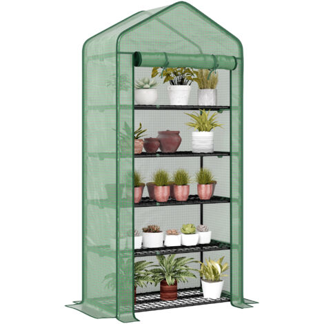 Serre de jardin Serre 5 niveaux avec 1 porte enroulable, Bâche en PE Renforcée Résistante dim. 90L x 49l x 193H cm (1/5)
