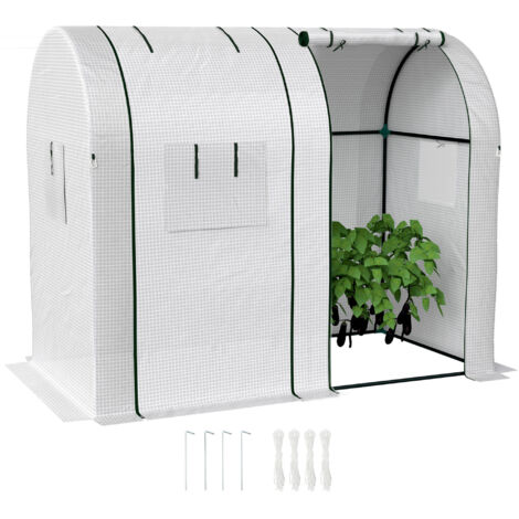 Serre de jardin 1,8 m² serre à tomates 2 portes zippées déroulantes 4 fenêtres enroulables acier PE 135 g/m² blanc (1/5)