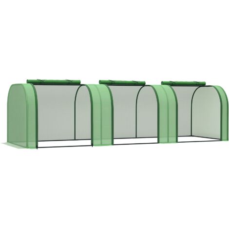 Serre en aluminium, trois portes enroulables, bâche robuste, structure en acier, verte, 2,95 x 1 x 0,8 m (1/5)