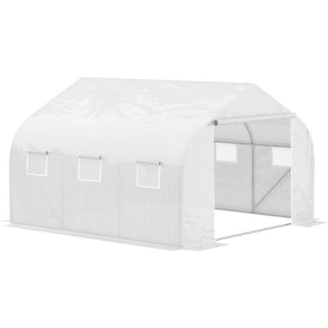Grande Serre de Jardin 4,5 x 3 x 2 m avec Châssis en Acier Galvanisé et Couverture PE, Ouvertures Roulantes et Ventilation, Blanc (1/5)