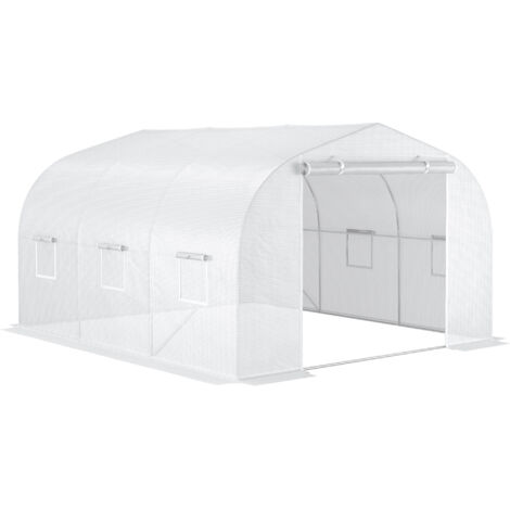 Grande Serre de Jardin 3,5 x 3 x 2 m en Acier Galvanisé avec Couverture PE, Ventilation avec Porte et Fenêtres Roulables, Blanc (1/5)