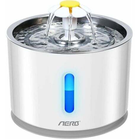 XVX – Fontaine à eau pour chat et petit chien – Distributeur silencieux 2,4L en acier inoxydable – Filtration triple avec charbon actif – Veilleuse LED