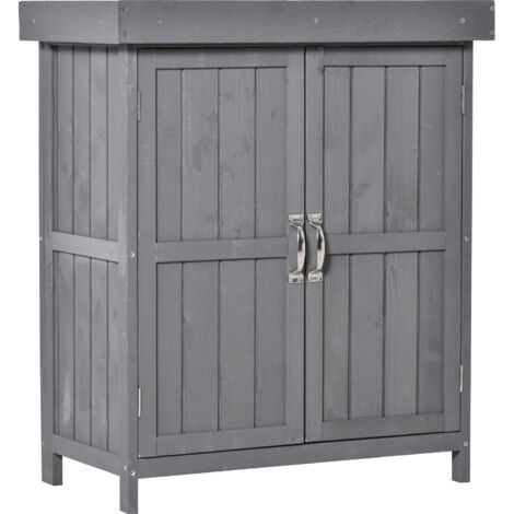 Abri de jardin, abri à outils résistant aux intempéries en bois de sapin, double porte, 2 compartiments, gris foncé, 74 x 43 x 88 cm (1/5)