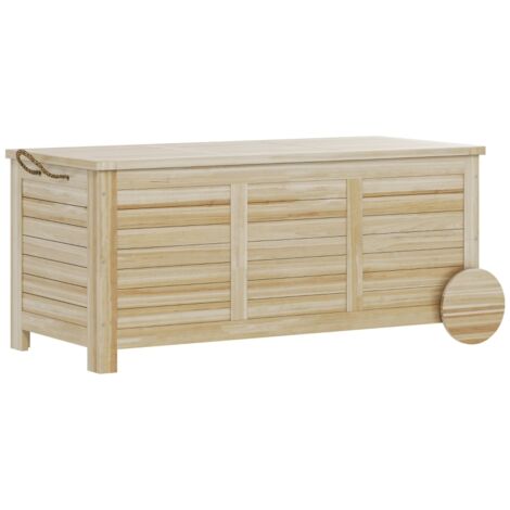 Coffre de rangement 185 L, coffre de jardin étanche à roulettes, en bois, résistant aux intempéries et aux UV, avec coussins intégrés, idéal pour l'extérieur (jardin, balcon), en bois naturel. (1/5)