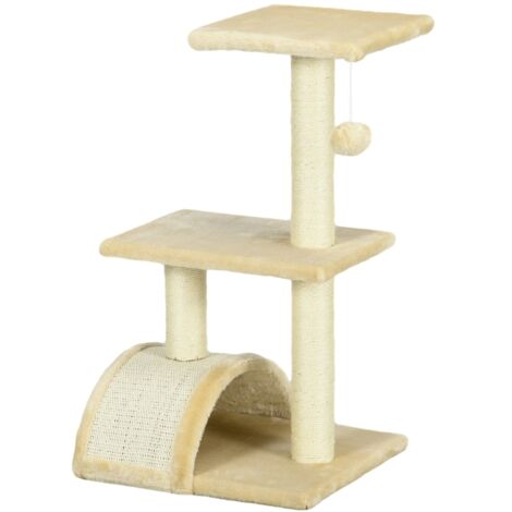 Arbre à chat 72 cm avec balles en peluche, poteaux en sisal, plateforme, griffoir, arbre à chat multi-niveaux, pour chats de taille moyenne, blanc crème (1/5)