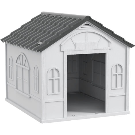 Niche pour chien avec toit en pente, abri résistant aux intempéries pour petits animaux de taille moyenne (moins de 20 kg), niche d'extérieur, 65 x 75,7 x 63 cm, grise (1/5)
