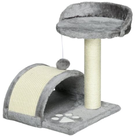 Arbre à chat 46 cm. Petite tour à chat avec grotte, balle de jeu, corde en sisal, plateforme surélevée, griffoir et arbre à chat. Convient aux chats jusqu'à 4 kg. Gris. (1/5)