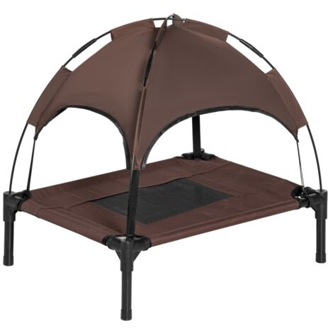 Panier d'extérieur pour animaux de compagnie avec auvent, lit surélevé pour chien, tissu taffetas respirant, couleur café, 61 x 46 x 62 cm (1/5)