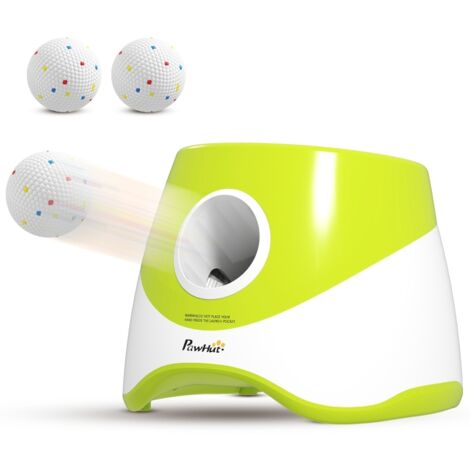 Lanceur de balles automatique interactif avec 3 balles et 3 distances (6 m, 10 m et 14 m) pour chiens de petite et moyenne taille (vert). (1/5)