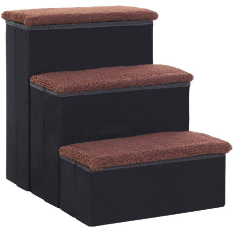 Escalier pour animaux, escalier pliable pour chats et chiens, 3 marches avec espace de rangement, MDF, noir, 40 x 54 x 48 cm (1/5)