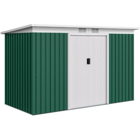 Abri de jardin en tôle d'acier avec portes coulissantes, 280 x 130 x 172 cm, vert foncé (1/5)