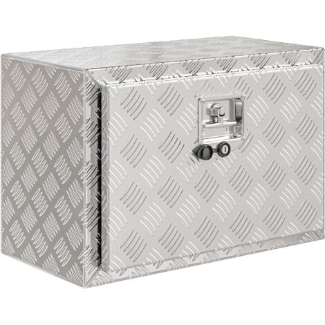Coffre à outils en aluminium 76 L avec serrure, 2 clés et poignée latérale, 60,9 x 35,5 x 40,6 cm, argent