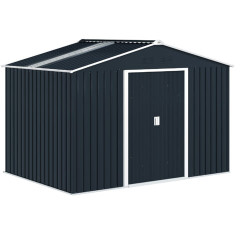 Abri de jardin 5,4 m² 2,77 x 1,95 x 1,92 m kit de fondation incluse porte coulissante ventilations tôle acier gris foncé (1/5)