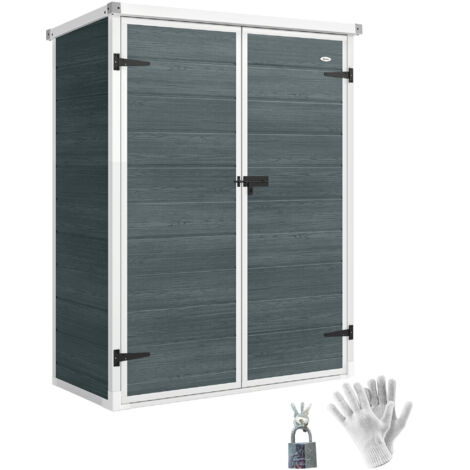 Abri de jardin 0,8 m², abri à outils avec étagères rabattables, 134 x 68,5 x 170 cm, en plastique avec double porte verrouillable et plancher