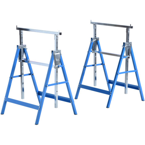 Set de 2 supports de travail réglables et pliables en acier, tréteaux télescopiques pour bricolage, garage et jardin, 200 kg, bleu (1/5)
