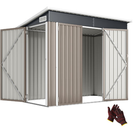 Abri de jardin en métal cabane jardin extérieure triple porte verrouillable toit incliné aérations 234x132x185cm gris (1/5)