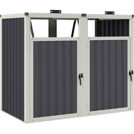 Abri pour 2 poubelles 240L cache poubelle extérieur couvercle relevable 180° acier galvanisé 146x81x122cm gris foncé
