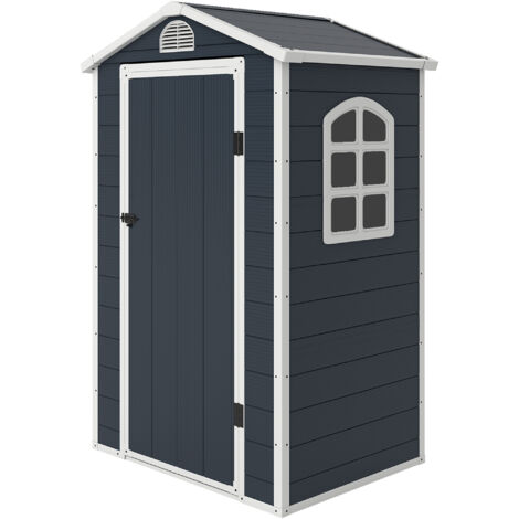 Cabanon de jardin 1,1 m² plastique gris foncé, 134 x 104 x 204 cm, abri avec toit double pente, porte sécurisée, fenêtre et aérations (1/5)