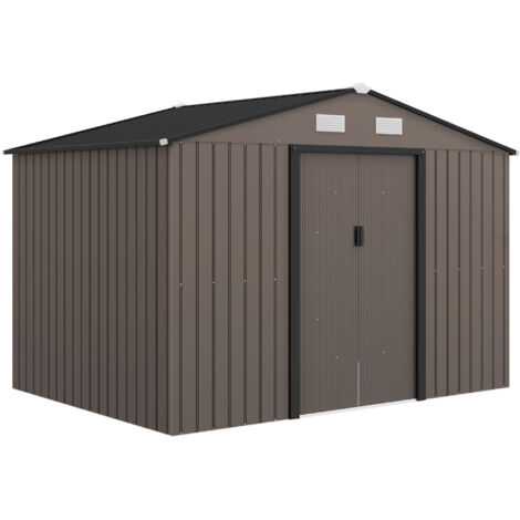 Abri de jardin 5,4 m² 2,77 x 1,95 x 1,92 m kit de fondation porte coulissante ventilations acier galvanisé, marron (1/5)