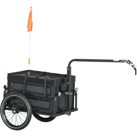 Remorque à vélo avec coffre de rangement amovible et pliable de 65L, réflecteurs de sécurité, charge max. 40KG, noir (1/5)