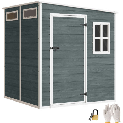 Abri de jardin 2,89 m², abri à outils aspect bois, 3 fenêtres, ventilation, plancher, serrure, gants, 182 x 182 x 196 cm (1/5)