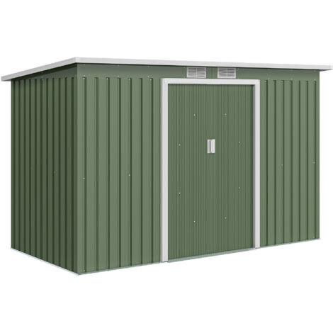 Abri de Jardin 3,6 m² Remise à Outils avec kit de fondation en Acier galvanisé avec Portes coulissantes Vert clair (1/5)