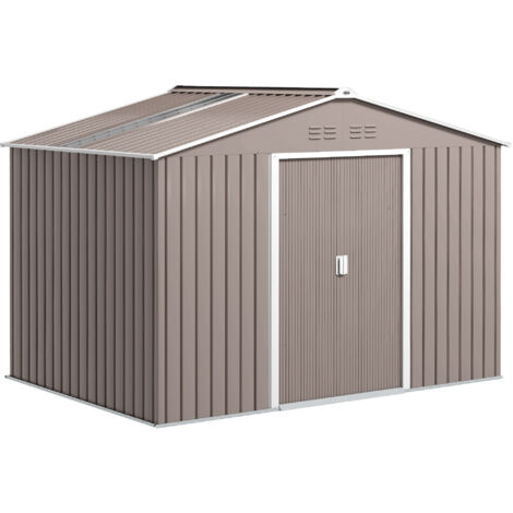 Abri de jardin 5,4 m² 2,77 x 1,95 x 1,92 m kit de fondation porte coulissante ventilations tôle acier, gris clair (1/5)