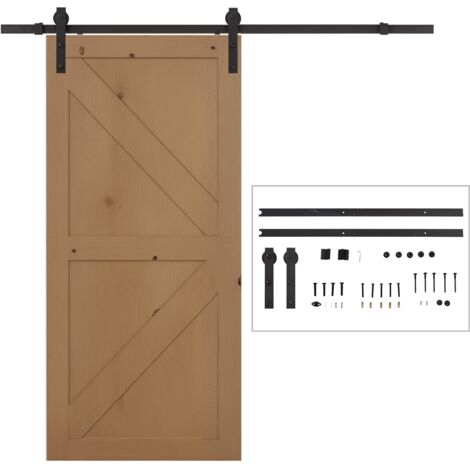 Système complet de porte coulissante 200 cm avec rail et galets, design rustique, capacité 90 kg, acier noir
