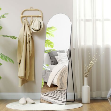 Miroir incurvé pleine longueur, sur pied, 150 x 50 cm, pouvant être placé indépendamment, fixé au mur ou sans cadre, de couleur noire (1/5)