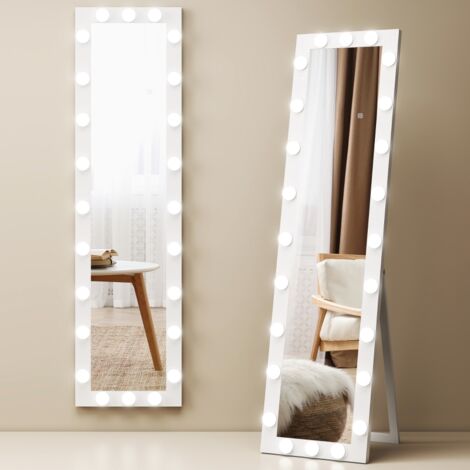 Miroir sur pied 150 x 40 cm, miroir LED avec 24 LED, 3 couleurs de lumière, position verticale ou inclinée, blanc (1/5)
