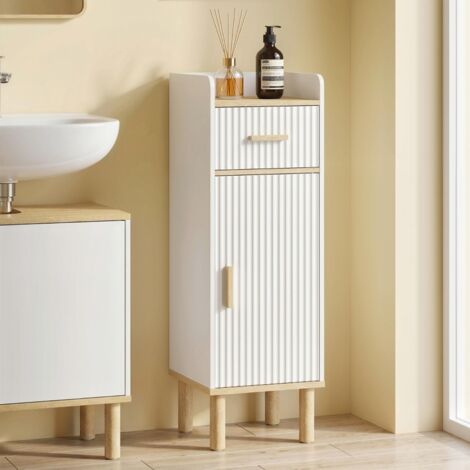 Meuble de rangement blanc, meuble-lavabo étroit blanc avec étagères réglables, élégant, stylé et sophistiqué, blanc, en panneaux de particules et pin (1/5)