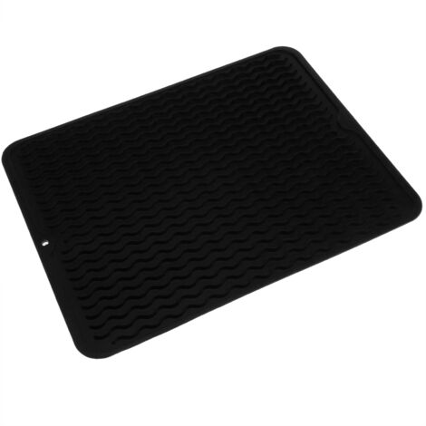 Tapis de séchage vaisselle en silicone 405x307 mm – Drainage efficace – Pliable et enroulable – Facile à nettoyer – Couleur noire – Primematik