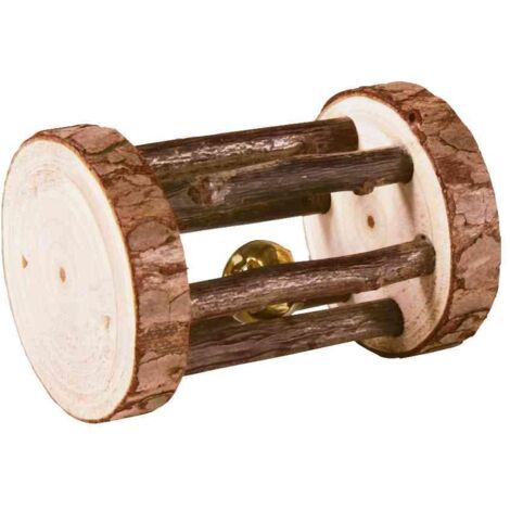 Rouleau de jeu avec clochette, en bois d'écorce - ø 5 × 7 cm