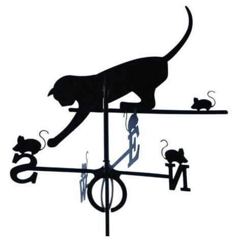 Girouette de jardin en fer forgé 100 cm – Découpe au laser – Peinture époxy haute température – Modèle chat et souris – Outils Et Nature