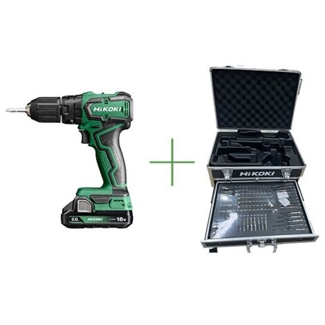 Hikoki – Perceuse-visseuse à percussion sans fil 18V avec 2 batteries 2,0Ah – Moteur autocopiant – Mandrin à serrage rapide – Pour matériaux variés - DV18DDWRZ