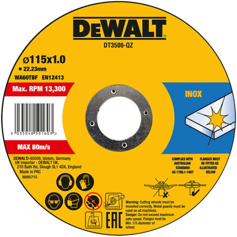 Meule à tronçonner DEWALT en acier inoxydable plate 115 mmx1,0 mm DT3506-QZ (1/7)