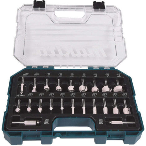 Makita – Coffret de fraises pour défonceuse 22 pièces – D74778 – Diamètre de tige 8 mm – Pour rainures et chanfreins sur bois dur - X296372