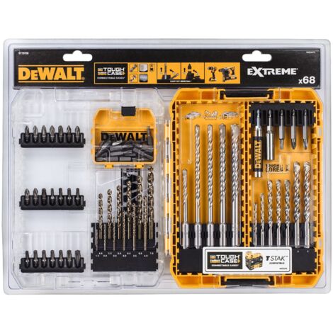 Dewalt – Jeu de 68 embouts et forets à métaux HSS-G et à pierre – Acier trempé – Boîtier TOUGHCASE – Compatible rangement modulaire